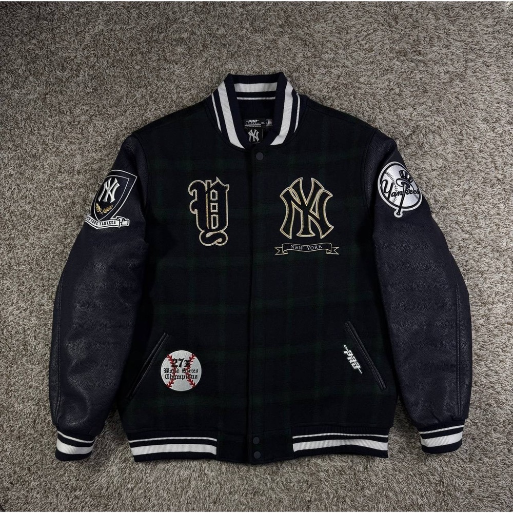 VTG Pro Standard New York Yankees Pro Prep Plaid Wool Varsity Jacket Size 3XL